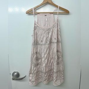 Free People Pink and Silver Beaded Slip Dress